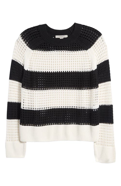 Shop Allsaints Paloma Stripe Open Stitch Crewneck Sweater In Black/white