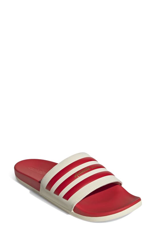 Adidas Originals Adilette Comfort Slide Sandal In Wonder White/ Red/ Gold