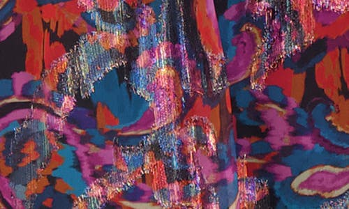 Vince Camuto Metallic Floral Chiffon Midi Dress In Red Multi