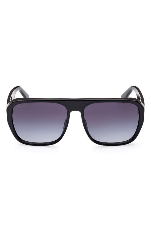 Bally 59mm Rectangular Sunglasses in Shiny Black /Gradient Blue