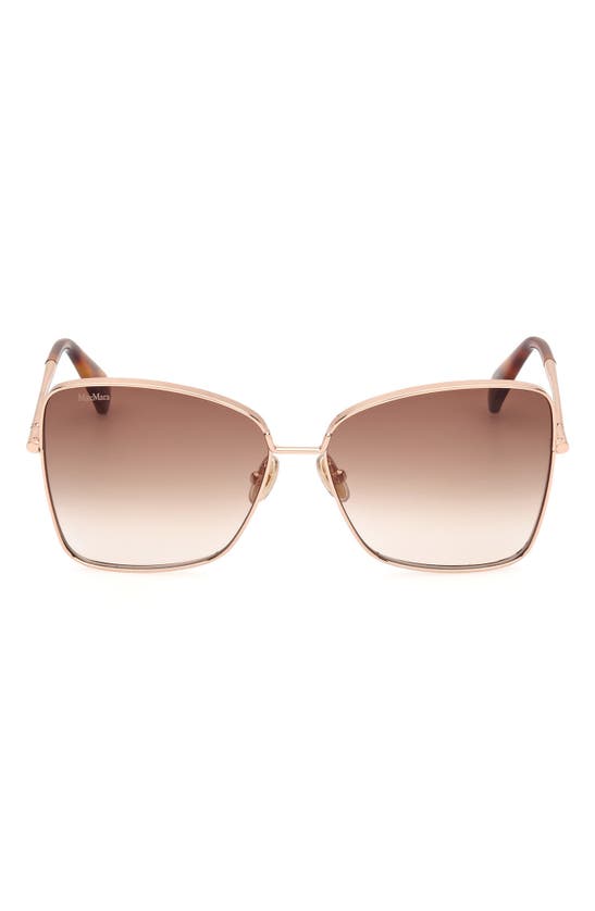 Max Mara 61mm Geometric Sunglasses In Shiny Rose Gold / Brown