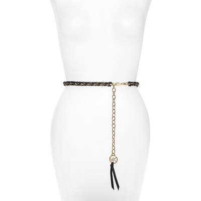 Michael Kors Woven Chain & Leather Belt, Light Polished Gold