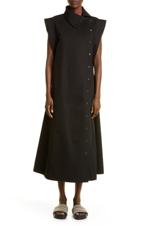 Asymmetric Cap Sleeve Cotton Dress in Black