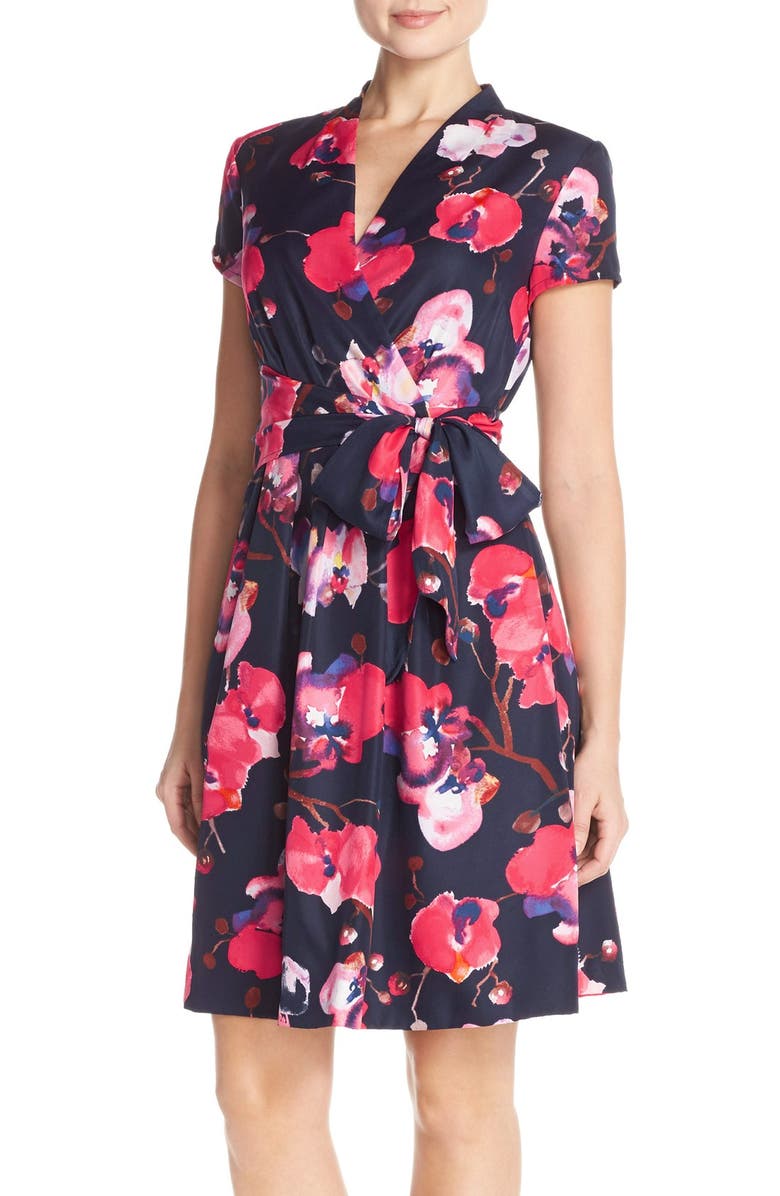 Ellen Tracy Floral Twill Faux Wrap Dress | Nordstrom