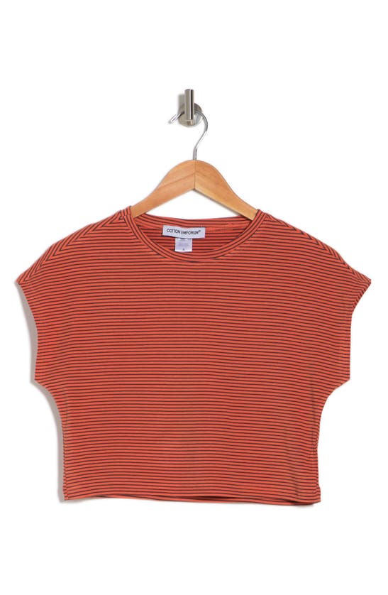 Cotton Emporium Boxy T-shirt In Coral/ Blk Stripe