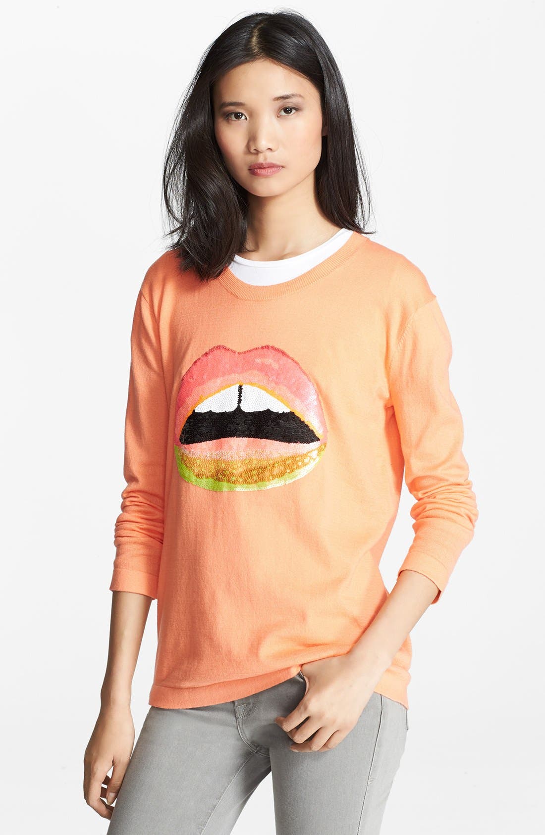 Markus Lupfer 'Lara' Sequin Lips Cotton Sweater Nordstrom