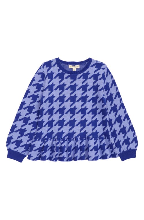 Tucker + Tate Kids' Peplum Cotton Sweater in Purple Jacquard Houndstooth
