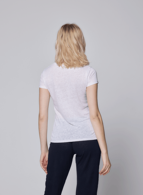 Majestic Filatures Stretch Linen Short Sleeve Crewneck T-shirt In Blanc