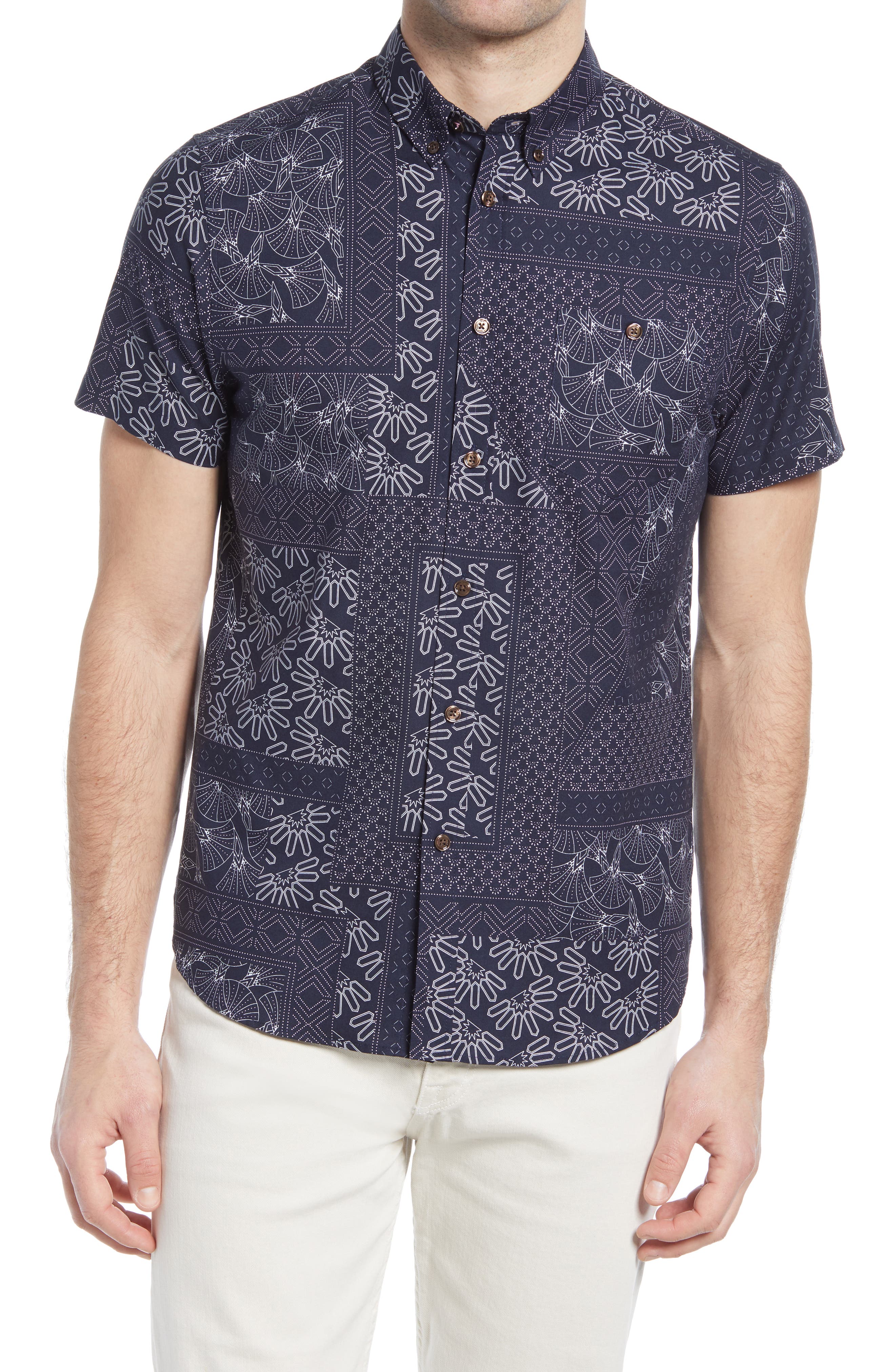 UPC 025192000065 product image for Men's Ted Baker London Romkom Mix Print Button-Down Short Sleeve Sport Shirt, Si | upcitemdb.com