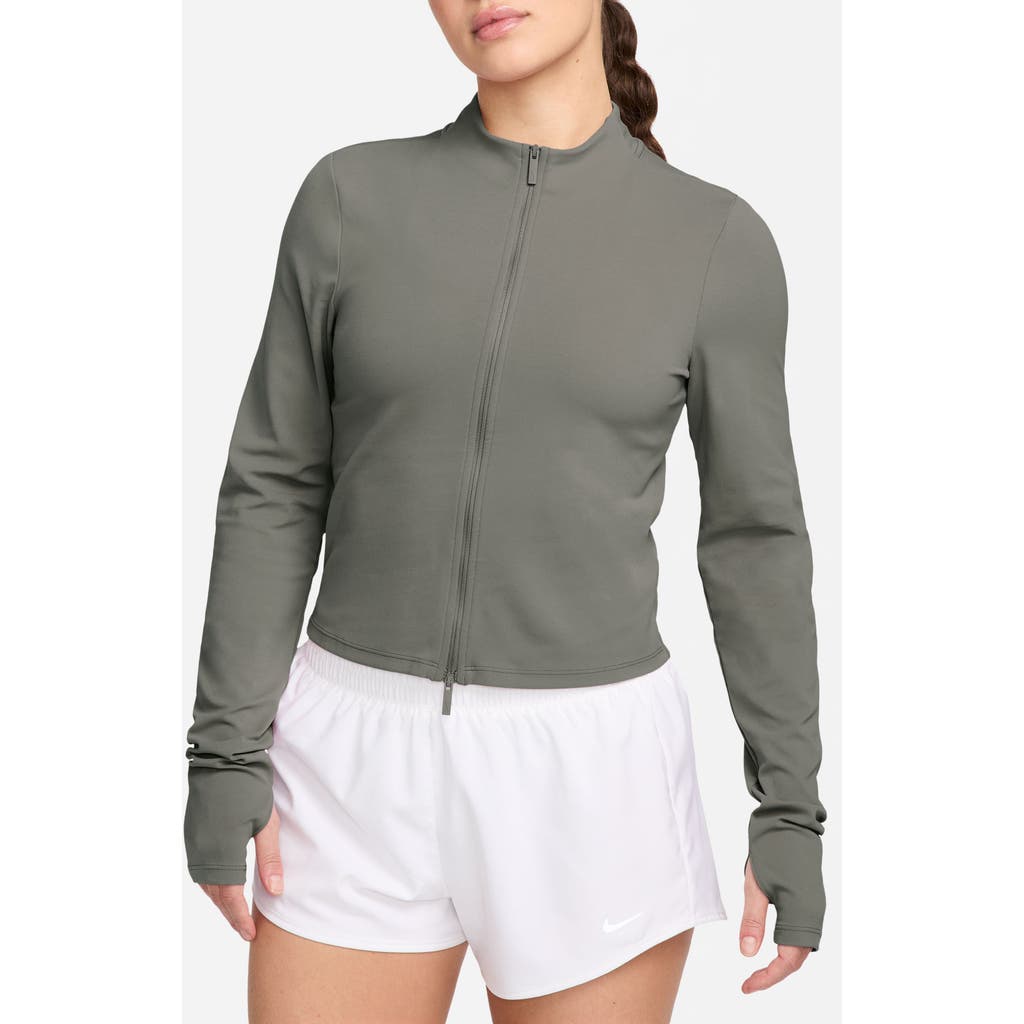 Nike Zenvy Dri-fit Long-sleeve Full Zip Top In Light Army/white