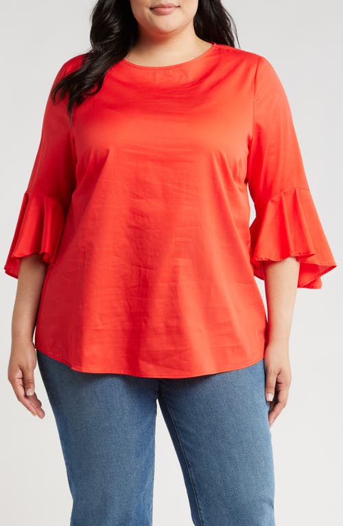 Shop Harshman Malena Flutter Sleeve Cotton Top In Poppy Red