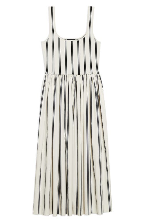 Theory Striped Gathered Cotton-poplin And Stretch-knit Midi Dress In Multi