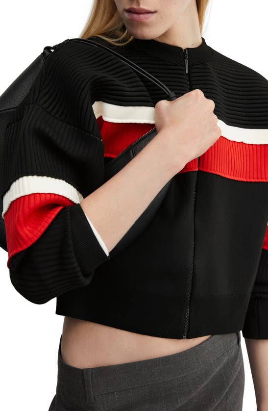 Mango Ribbed Cardigan With Zip Black In Black