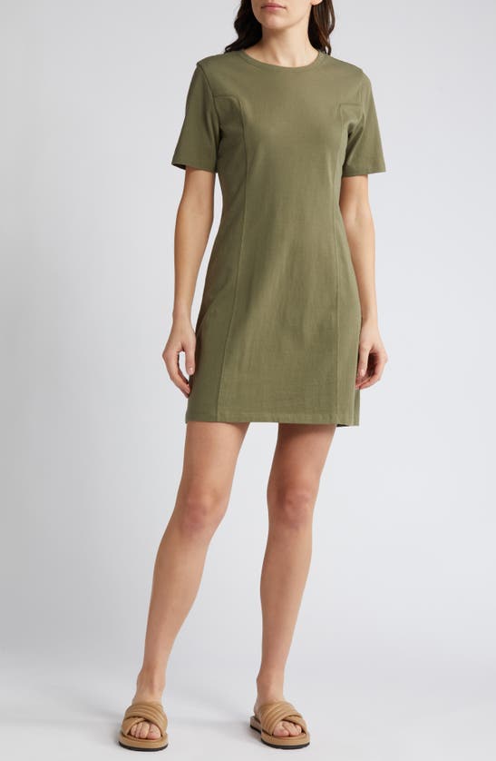 Shop Treasure & Bond Seamed Organic Cotton T-shirt Dress In Olive Kalamata