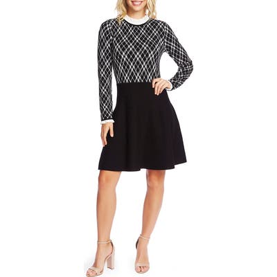 Cece Long Sleeve Fit & Flare Knit Dress, Black