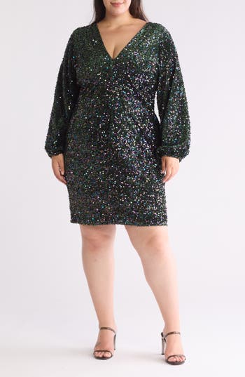 By Design Empire State Ii Sequin Long Sleeve Dress In Eden