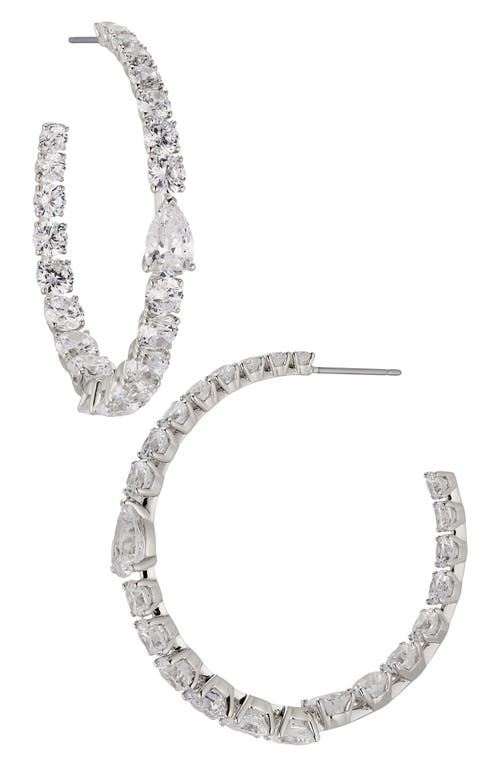 Shop Nadri Halle Large Cubic Zirconia Inside Out Hoop Earrings In Rhodium