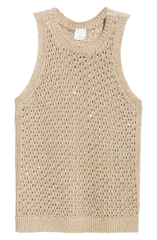 Shop Eleventy Sequin Open Stitch Sweater Tank In Sand