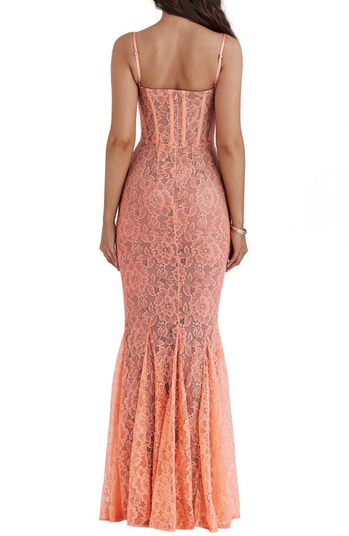 House Of Cb Cordelia Lace Corset Mermaid Gown In Papaya Punch
