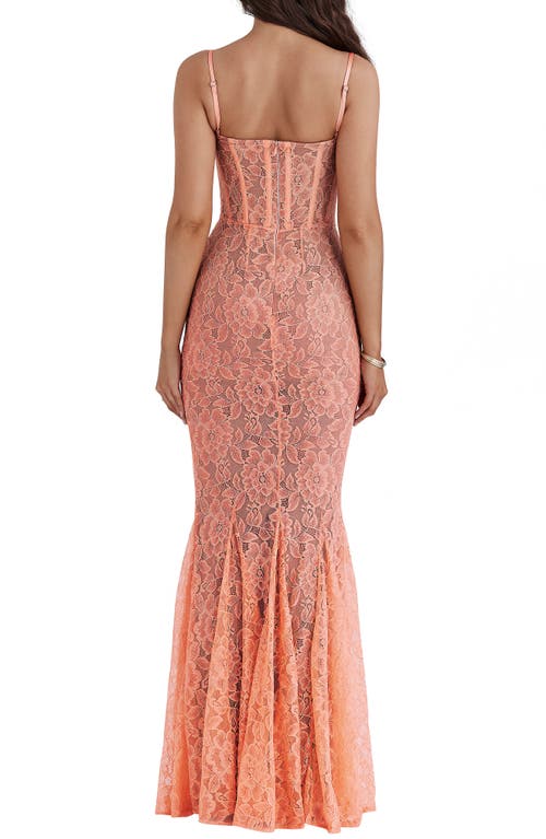 Shop House Of Cb Cordelia Lace Corset Mermaid Gown In Papaya Punch