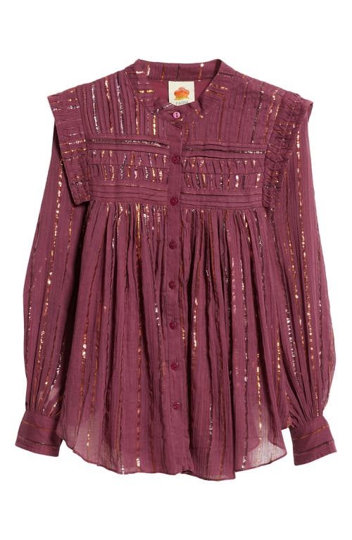 Shop Farm Rio Pleated Yoke Button-up Top In Burgundy