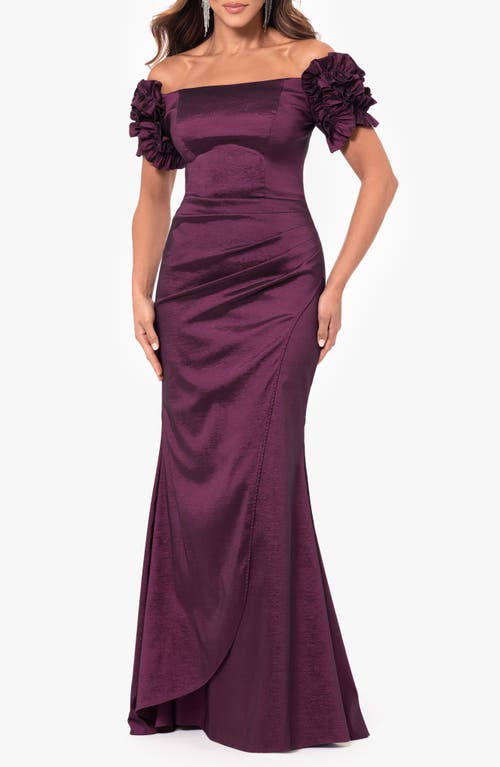 Xscape Evenings Off the Shoulder Taffeta Sheath Gown Wine at Nordstrom,