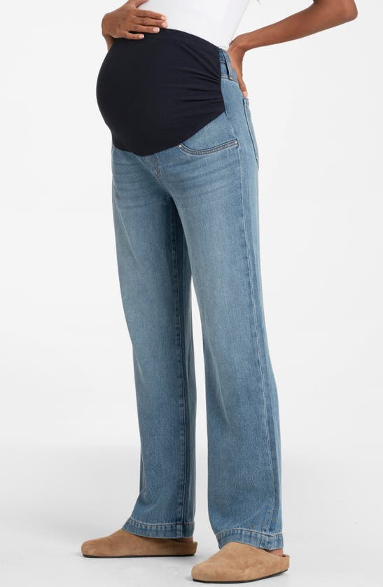 Shop Seraphine Over The Bump Wide Leg Maternity Jeans In Light Blue