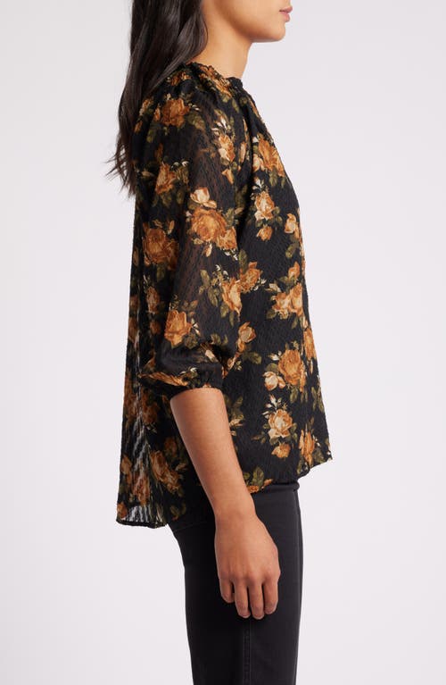 Shop Bobeau Floral Smock Neck Top In Curry/olive Floral