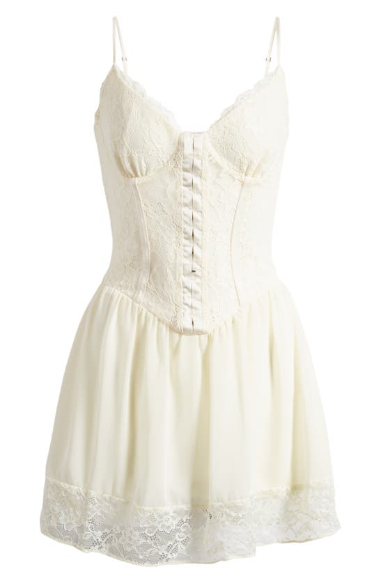 Shop Mistress Rocks Flippy Lace Corset Minidress In Cream