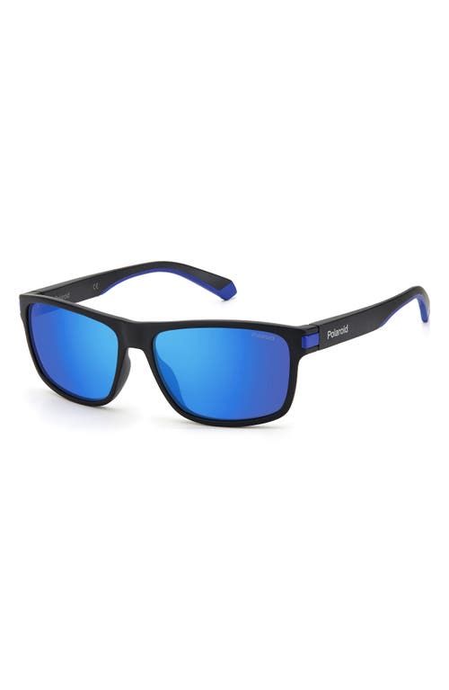 Shop Polaroid 58mm Polarized Rectangular Sunglasses In Matte Black Blue/blue