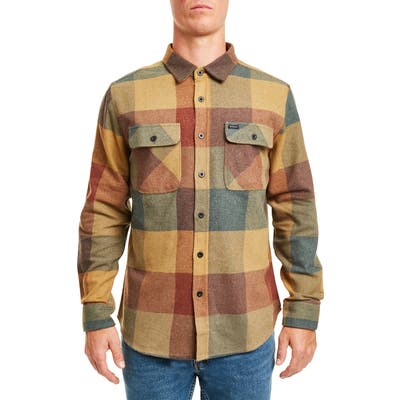 Brixton Bowery Buffalo Plaid Button-Up Flannel Shirt, Brown