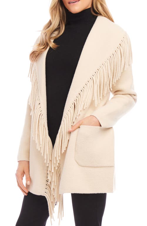 Shop Karen Kane Fringe Trim Belted Sweater Coat In Beige