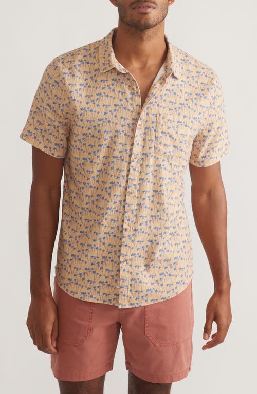 Palme Tree Short Sleeve Stretch Cotton Button-Up Shirt in Warm Palm Print