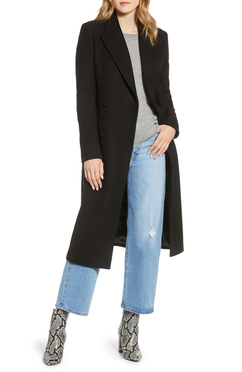 AVEC LES FILLES Double Breasted Wool Blend Coat, Main, color, BLACK