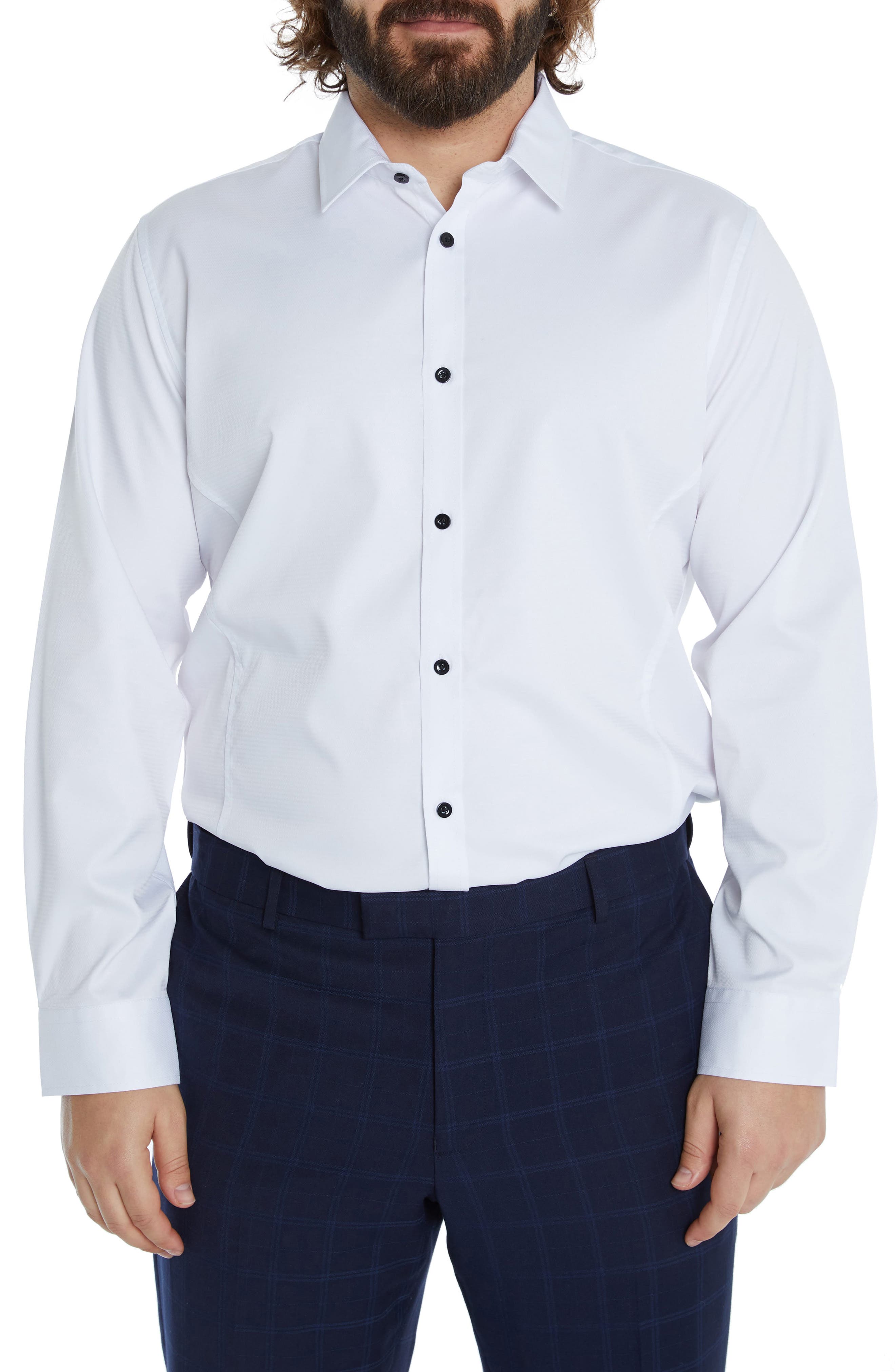 Johnny Bigg Linton Regular Fit Stretch Button-Up Shirt in White at Nordstrom