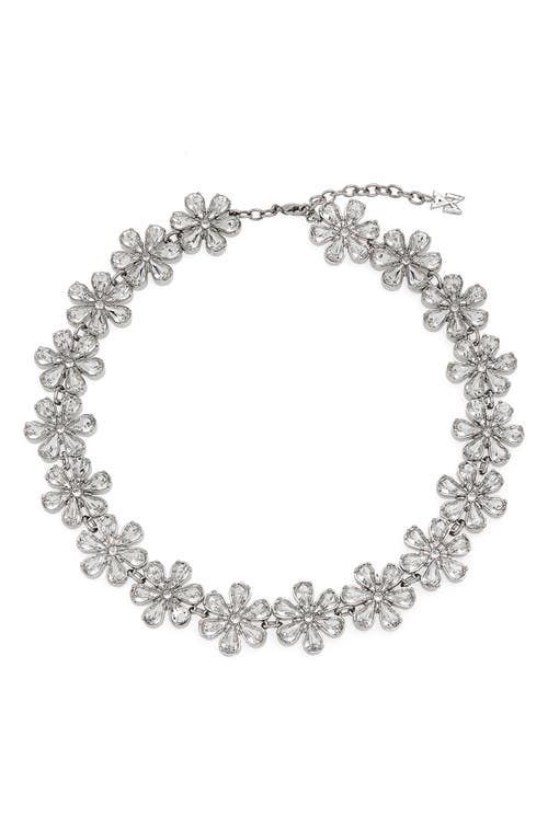 Amina Muaddi Lily Floral Crystal Collar Necklace in White & Crystals Silver Base