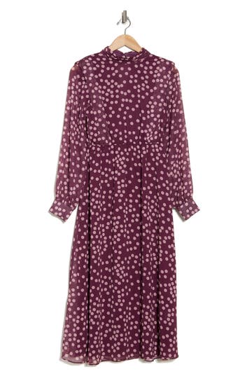 Area Stars Polka Dot Long Sleeve Chiffon Dress In Multi