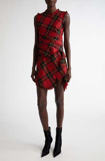 Alexander McQueen Tartan Raw Edge Wool Minidress Nordstrom