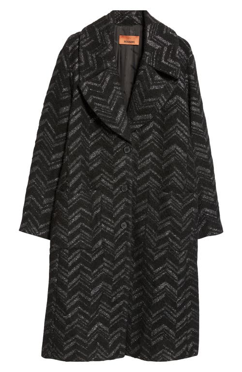 Missoni Chevron Stripe Bouclé Coat In Black And Silver