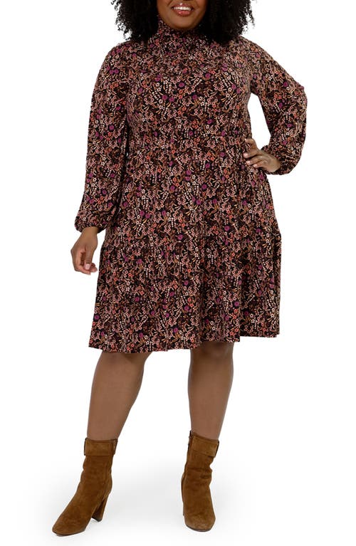 Leota Olive Floral Long Sleeve Dress in Willow Floral Cherry Mahogany