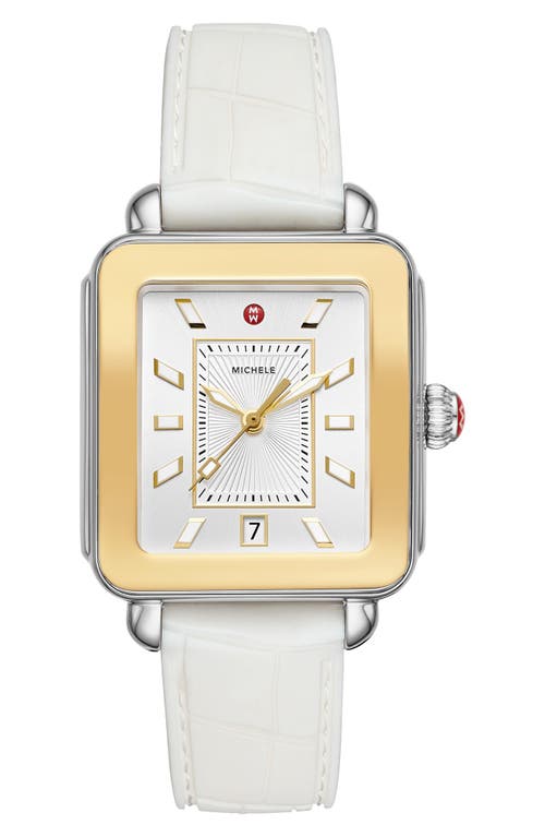 Shop Michele Deco Sport Silicone Strap Watch, 34mm X 36mm In White/silver Sunray/gold