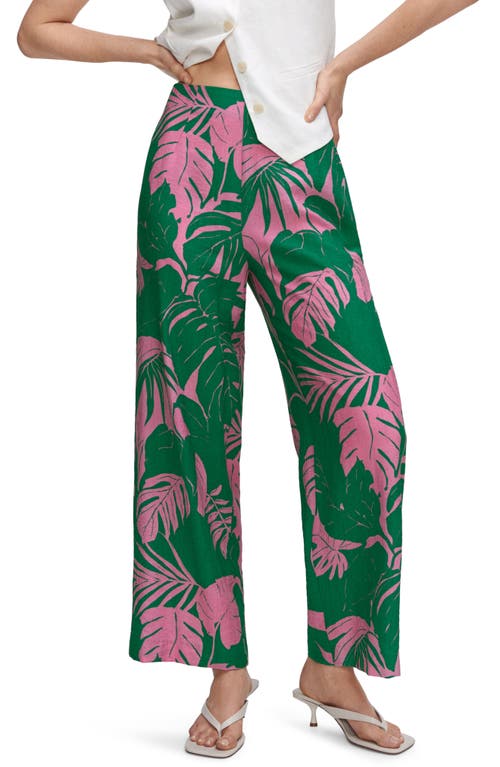 MANGO Palm Print Wide Leg Pants in Green at Nordstrom, Size 10