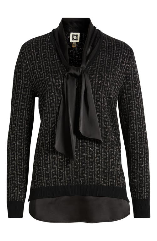 Shop Anne Klein Metallic Jacquard Tie Neck Sweater In Anne Black/gold