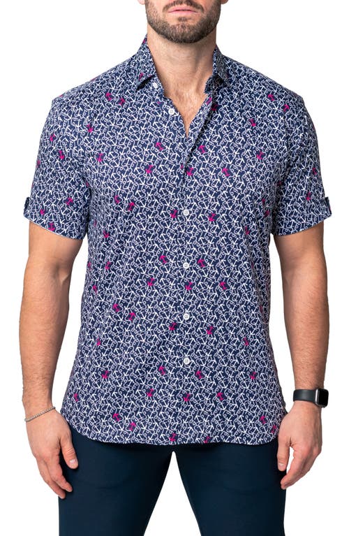 Maceoo Galileo Hook Blue Short Sleeve Contemporary Fit Button-Up Shirt