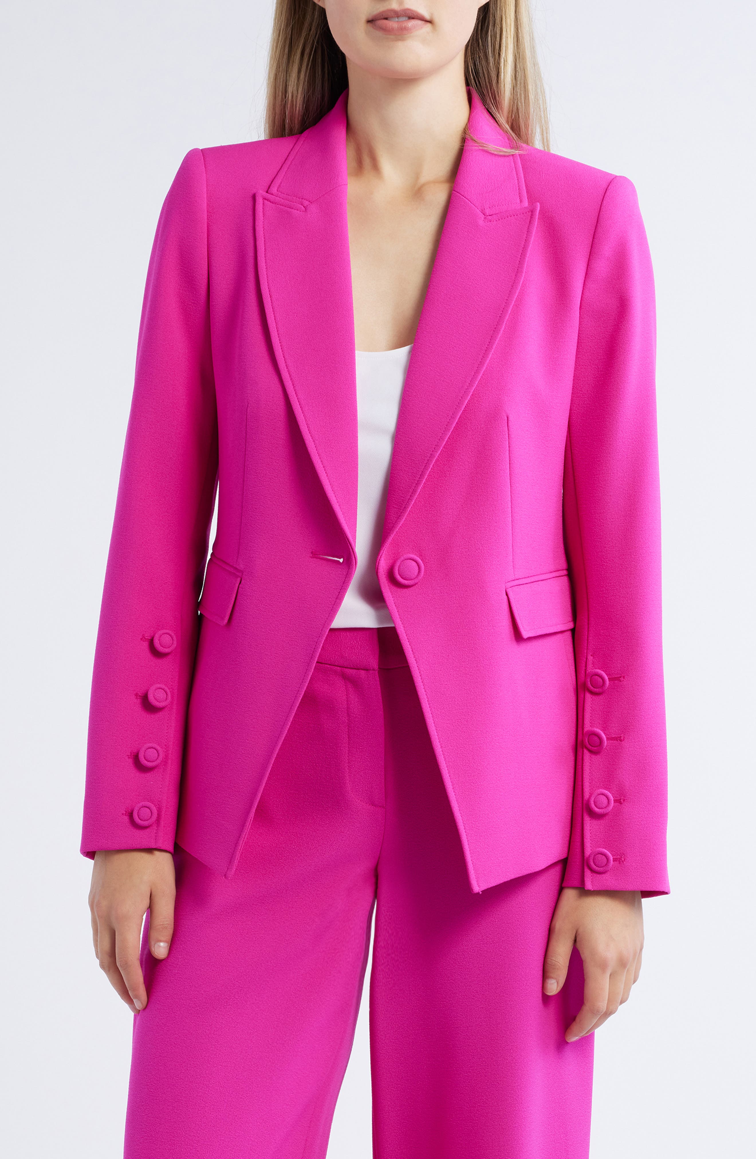 Tahari ASL One Button Blazer in Shocking Pink 