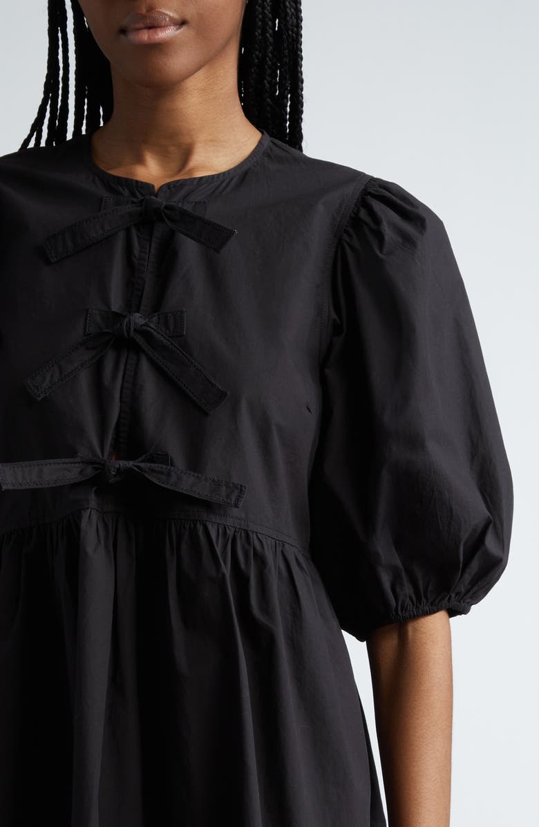 Ganni Tie Front Puff Sleeve Organic Cotton Poplin Minidress, Alternate, color, 