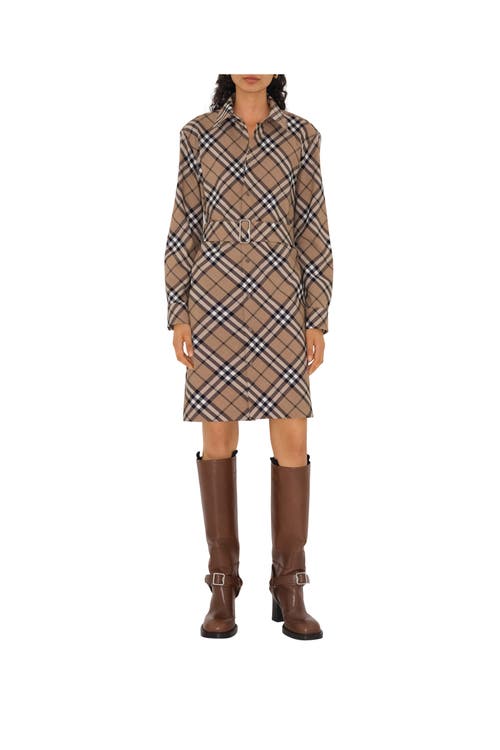 Shop Burberry Check Wool Blend Shirt Dress In Linden