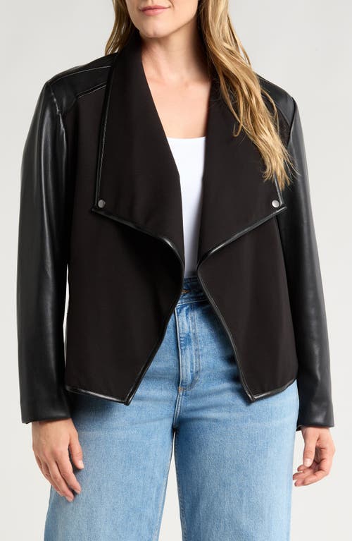 Shop Bagatelle Drape Faux Leather Sleeve Mixed Media Jacket In Black