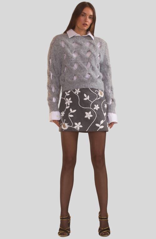 Cynthia Rowley Open Knit Sweater In Heather Grey
