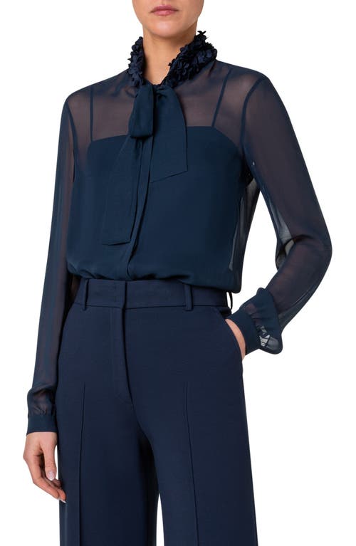 Akris Punto Petal Collar Georgette Shirt In Ink